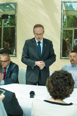 Wystąpienie dr. Łukasza Kamińskiego, prezesa Instytutu Pamięci Narodowej. Z lewej Marek Drużka, dyrektor Oddziału IPN w Łodzi 